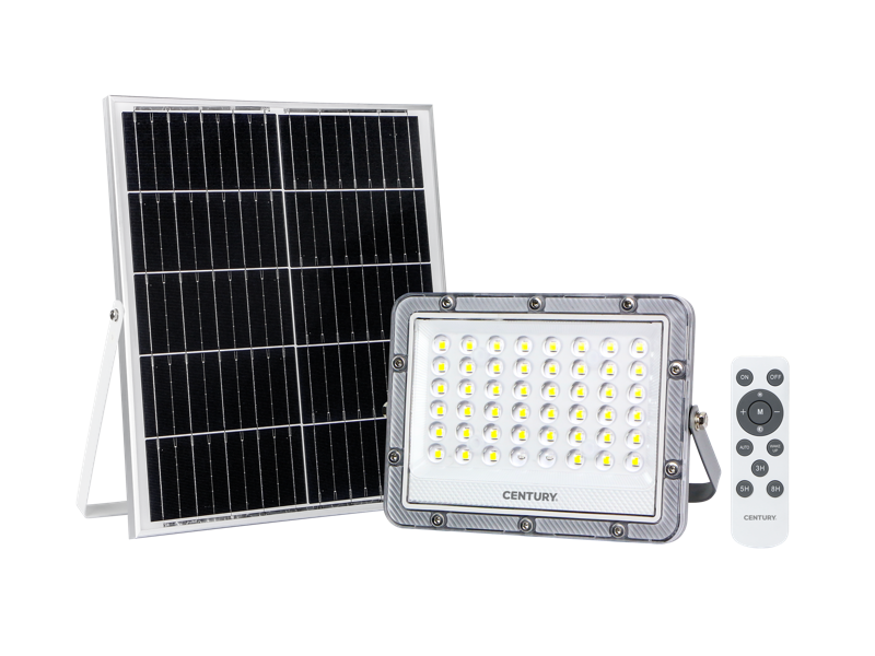 CENTURY Sirio Solare, Solární nástěnný reflektor, 2,5W LED, 4000K, IP65, dálkové ovládaný se solárním panelem