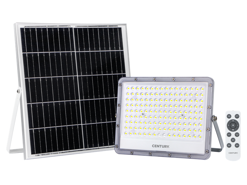 CENTURY Sirio Solare, Solární nástěnný reflektor, 10W LED, 4000K, IP65, dálkové ovládaný se solárním panelem