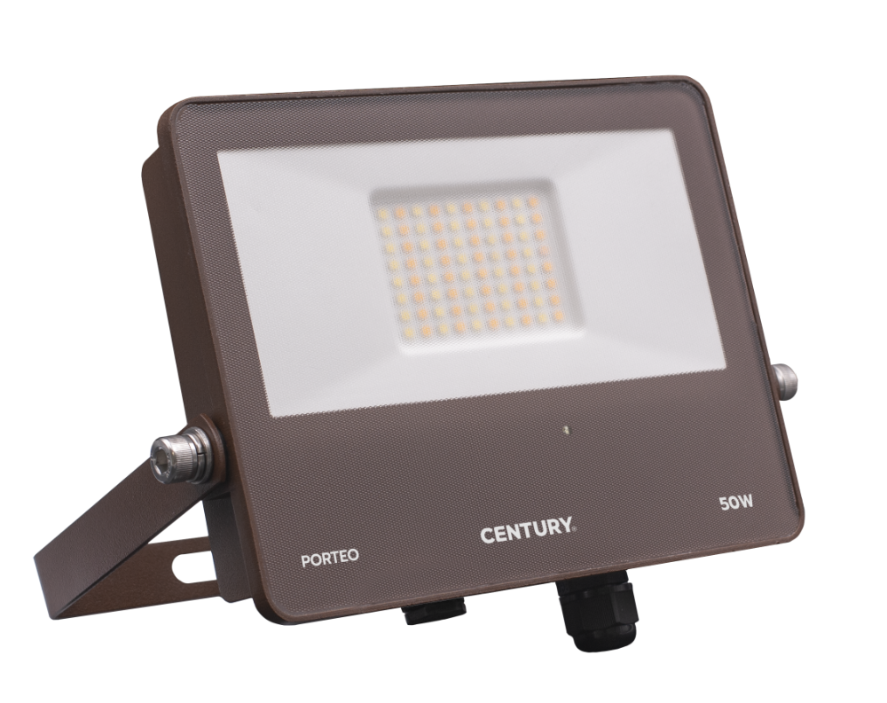 CENTURY PORTEO CCT LED reflektor 50W 3000/4000/6500K 5000lm IP65 hnědý s připojením přímo do svítidla a s mikrovlnným senzorem