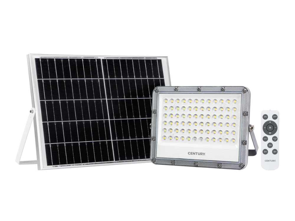 CENTURY Sirio Solare, Solární nástěnný reflektor, 5W LED, 4000K, IP65, dálkové ovládaný se solárním panelem